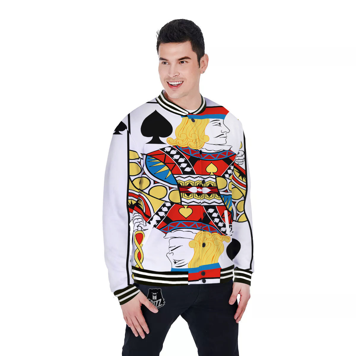 Playing Card Jack Of Spades Print Baseball Jacket-grizzshop