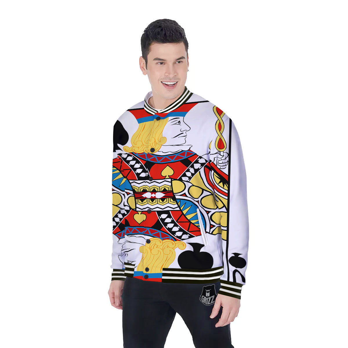Playing Card Jack Of Spades Print Baseball Jacket-grizzshop