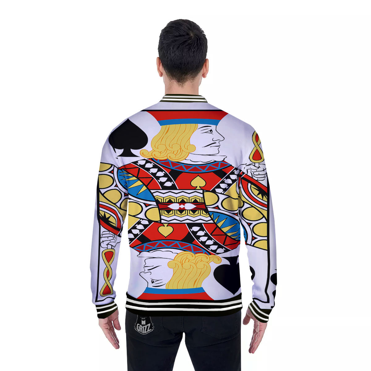 Playing Card Jack Of Spades Print Baseball Jacket-grizzshop