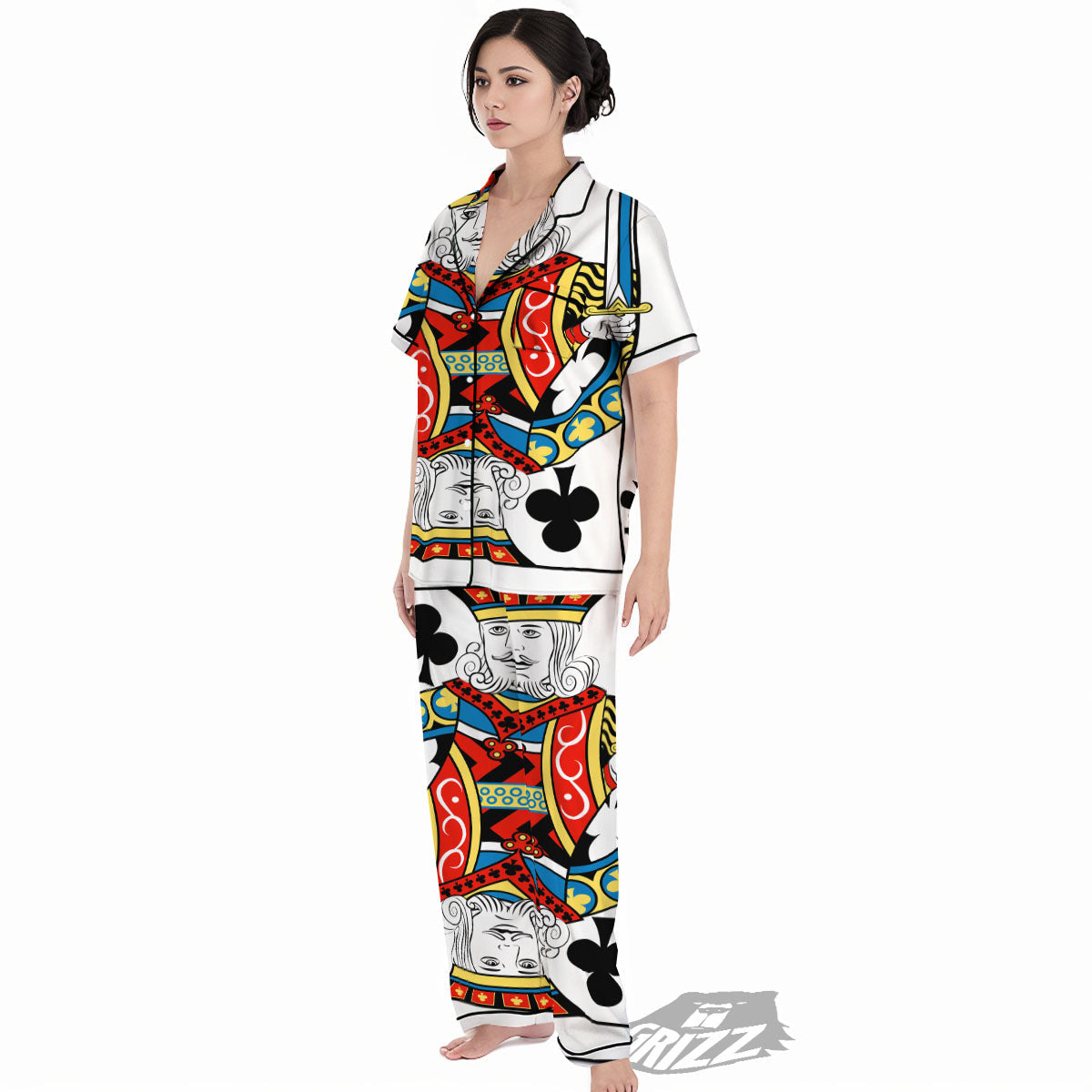 Playing Card King Of Clubs Print Women's Pajamas Set-grizzshop