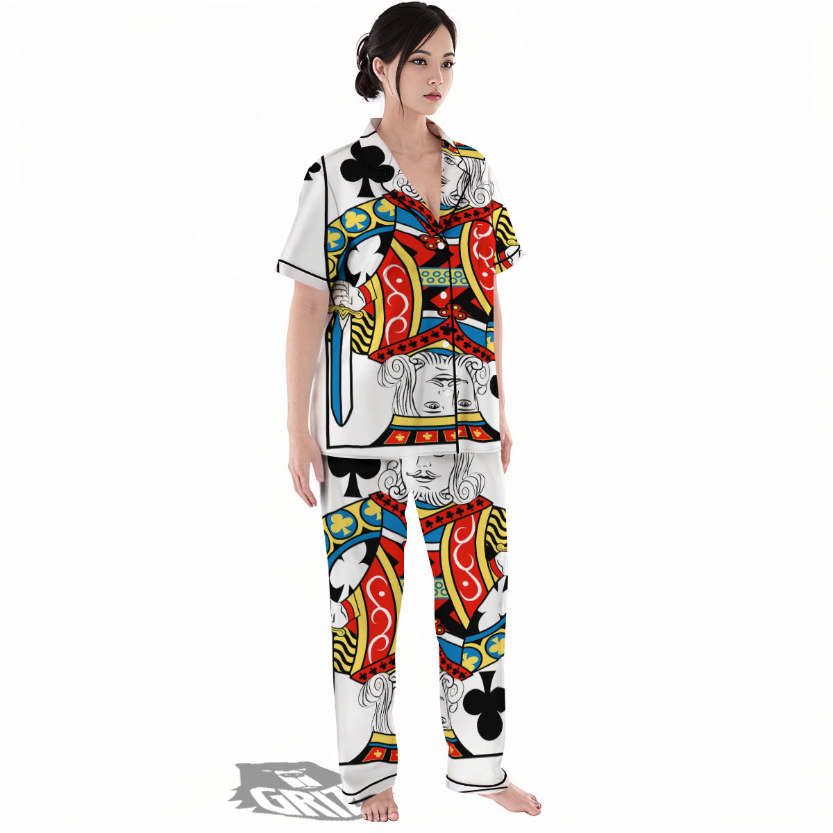 Playing Card King Of Clubs Print Women's Pajamas Set-grizzshop