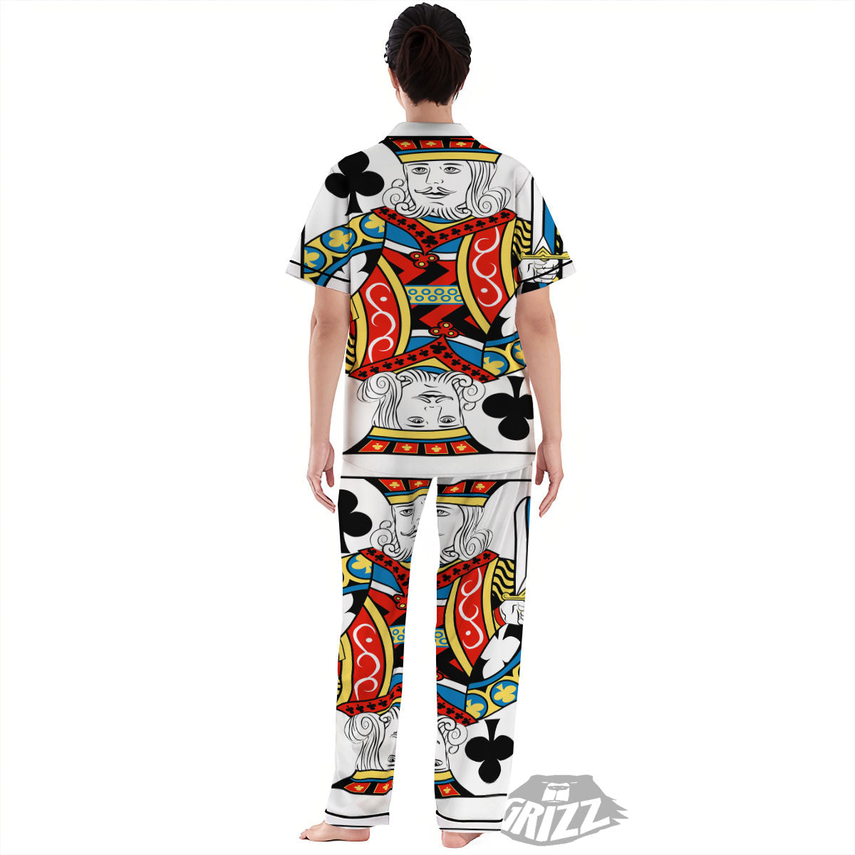 Playing Card King Of Clubs Print Women's Pajamas Set-grizzshop