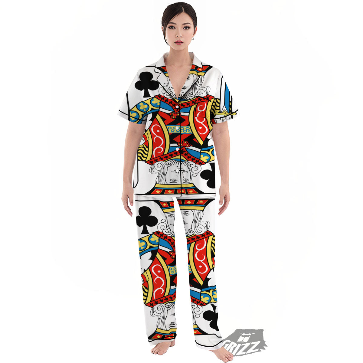Playing Card King Of Clubs Print Women's Pajamas Set-grizzshop
