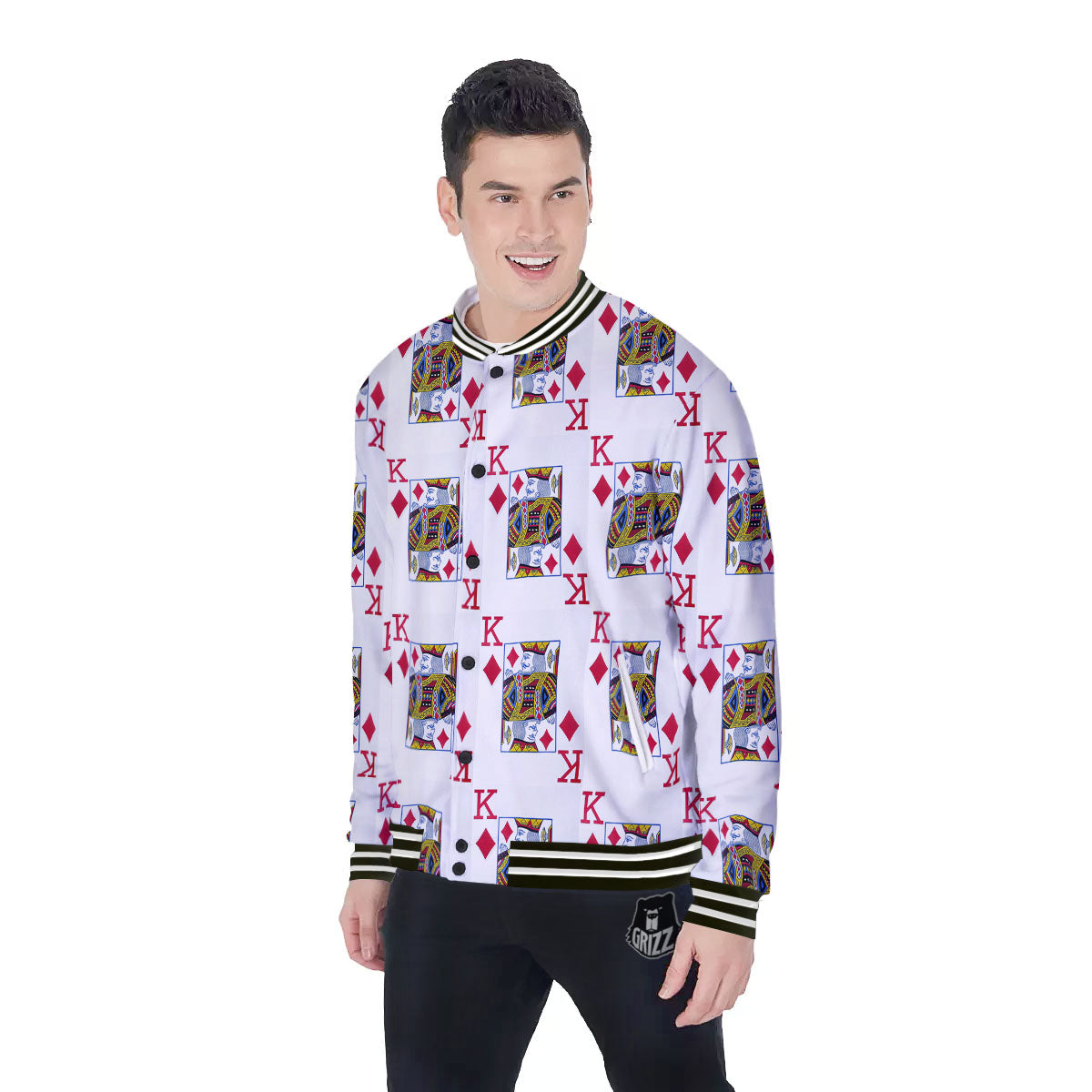 Playing Card King Of Diamonds Print Pattern Baseball Jacket-grizzshop