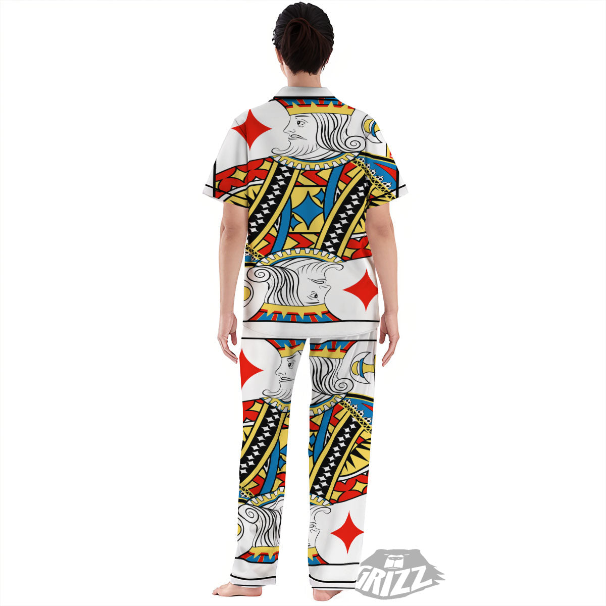 Playing Card King Of Diamonds Print Women's Pajamas Set-grizzshop