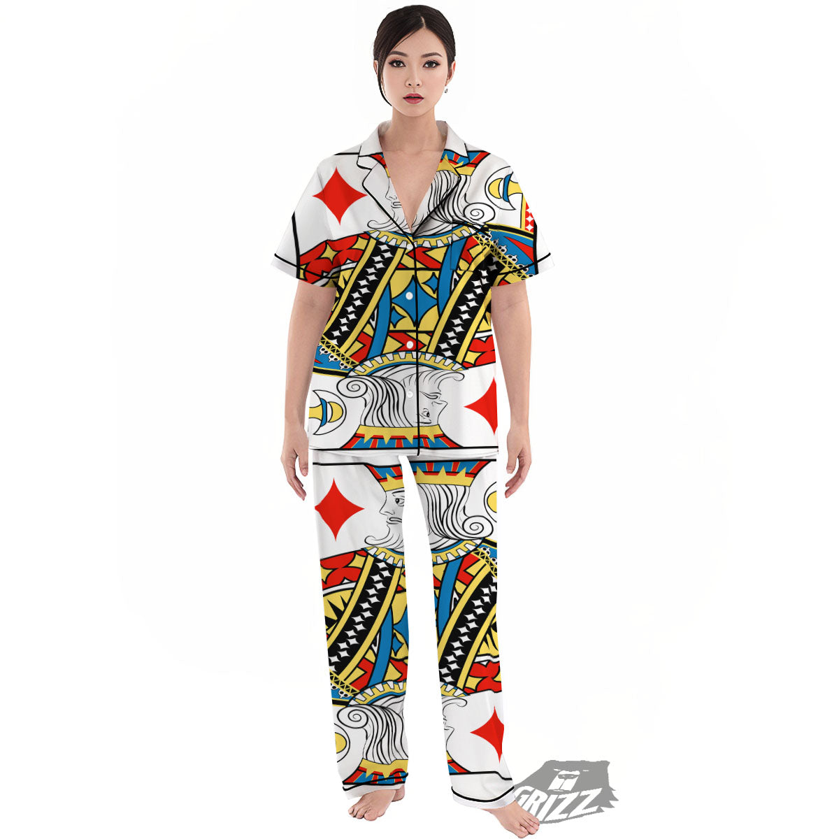 Playing Card King Of Diamonds Print Women's Pajamas Set-grizzshop