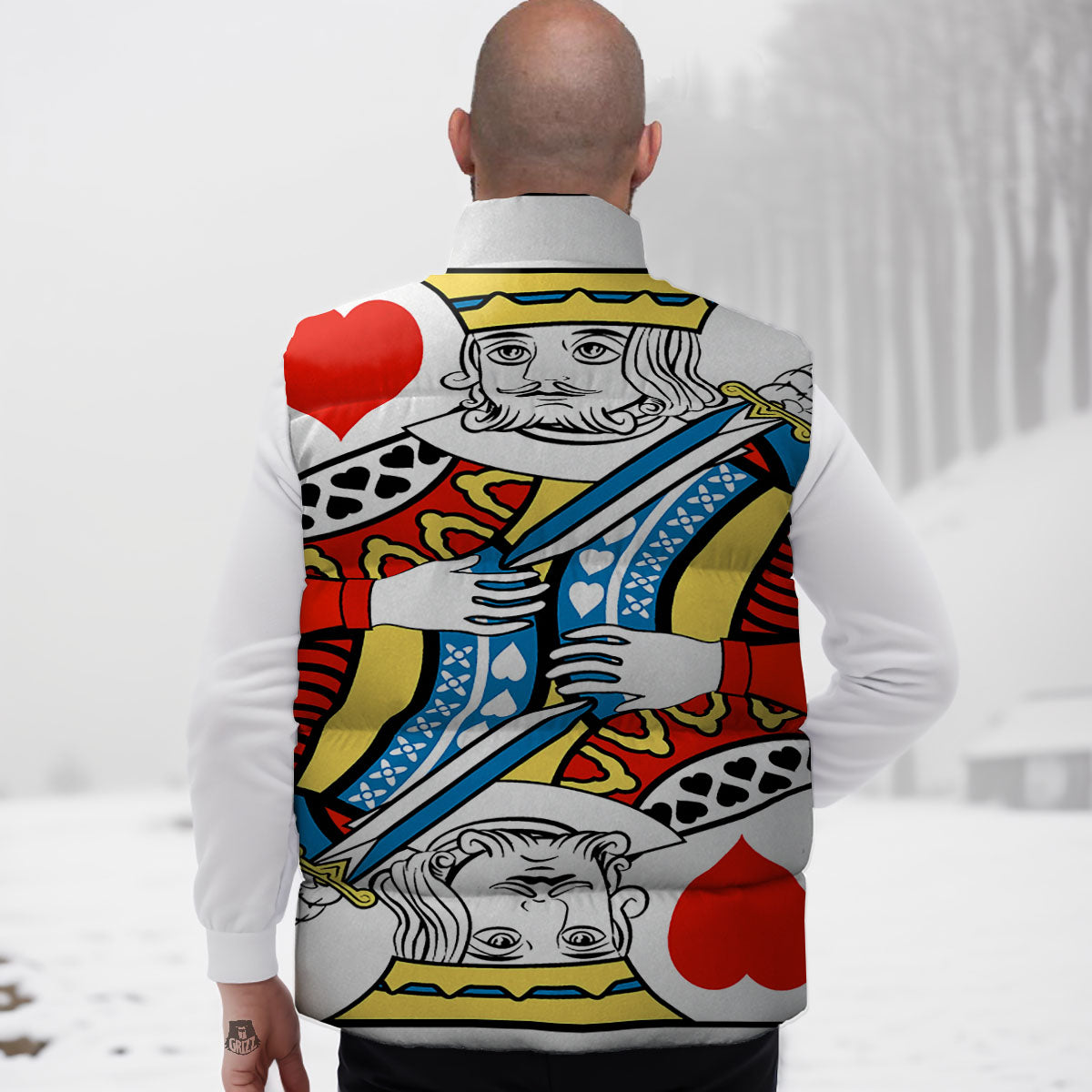 Playing Card King Of Hearts Print Down Vest