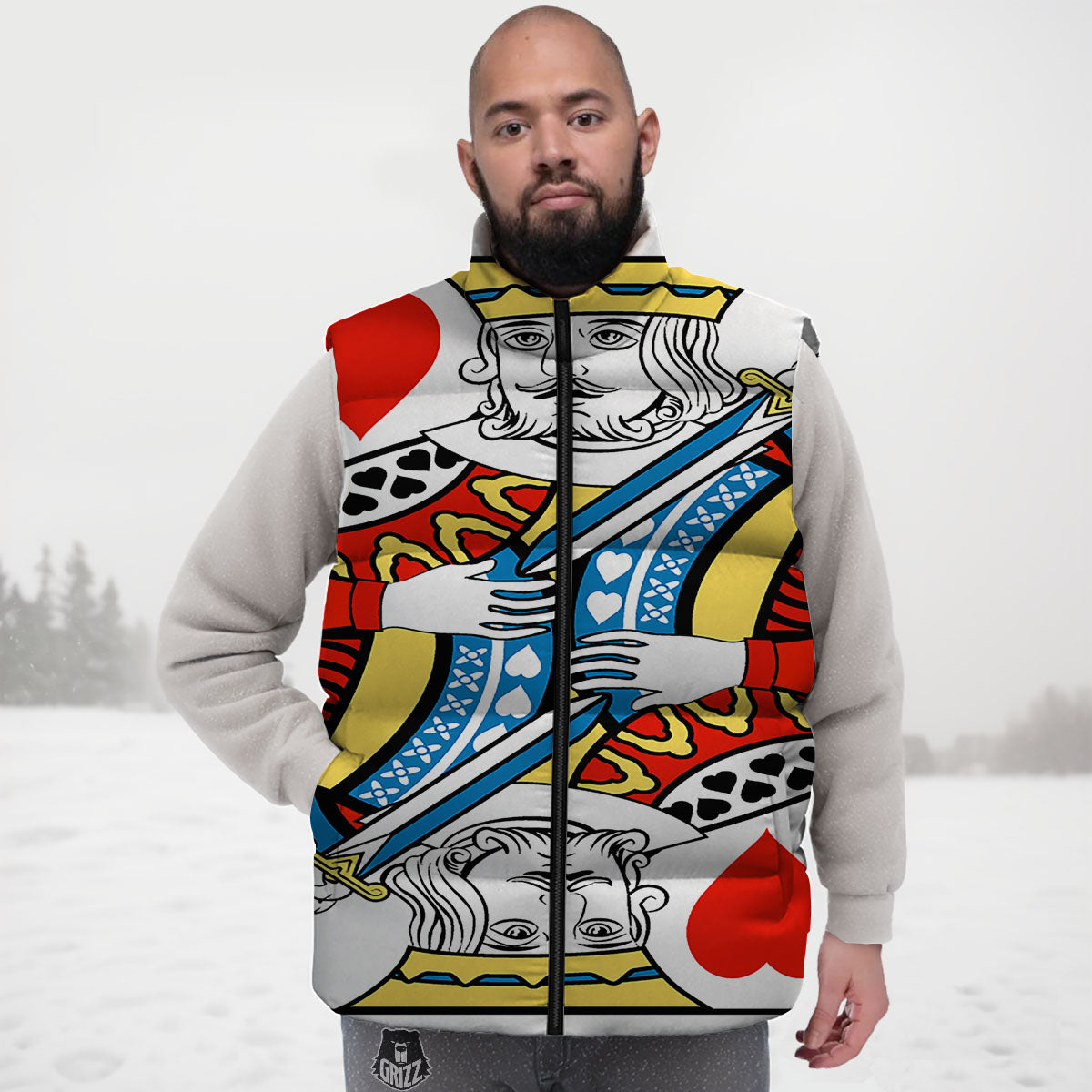Playing Card King Of Hearts Print Down Vest