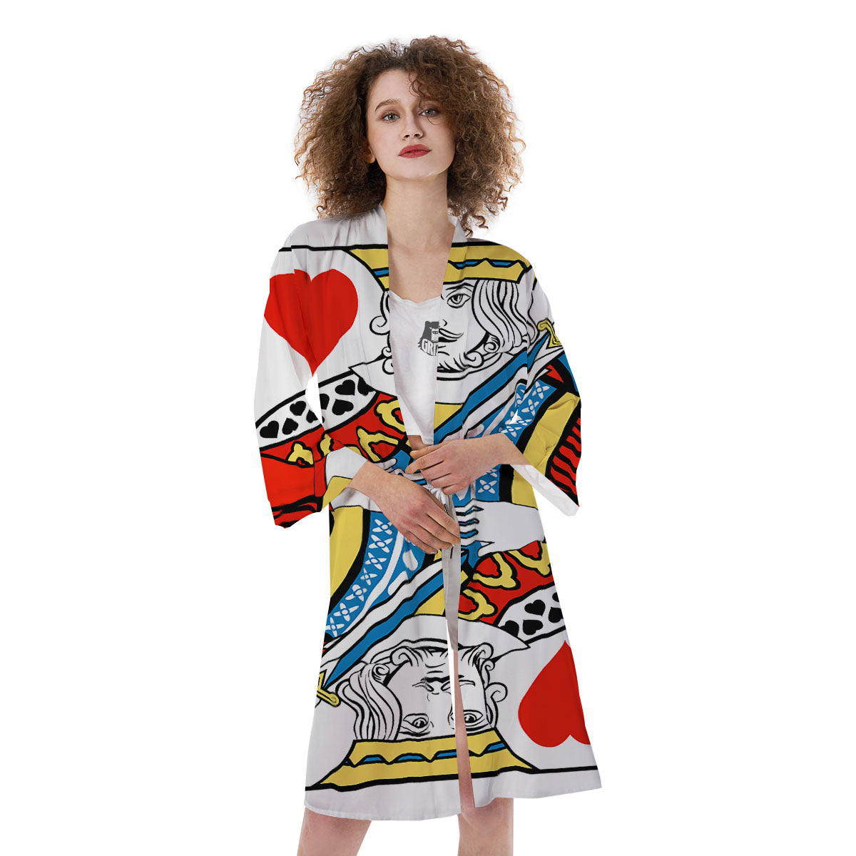 Playing Card King Of Hearts Print Kimono-grizzshop