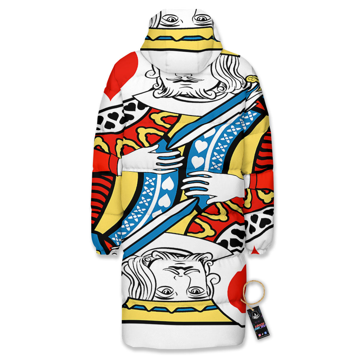 Playing Card King Of Hearts Print Long Down Jacket-grizzshop