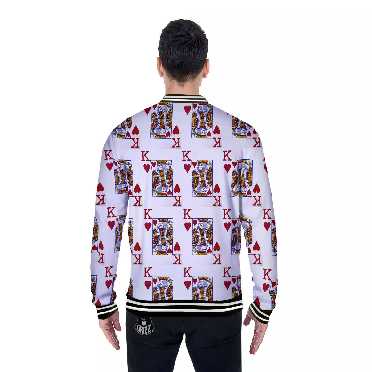 Playing Card King Of Hearts Print Pattern Baseball Jacket-grizzshop