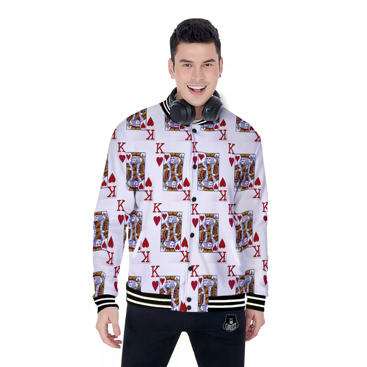 Playing Card King Of Hearts Print Pattern Baseball Jacket-grizzshop