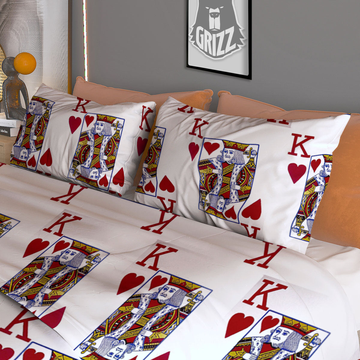 Playing Card King Of Hearts Print Pattern Duvet Cover Bedding Set