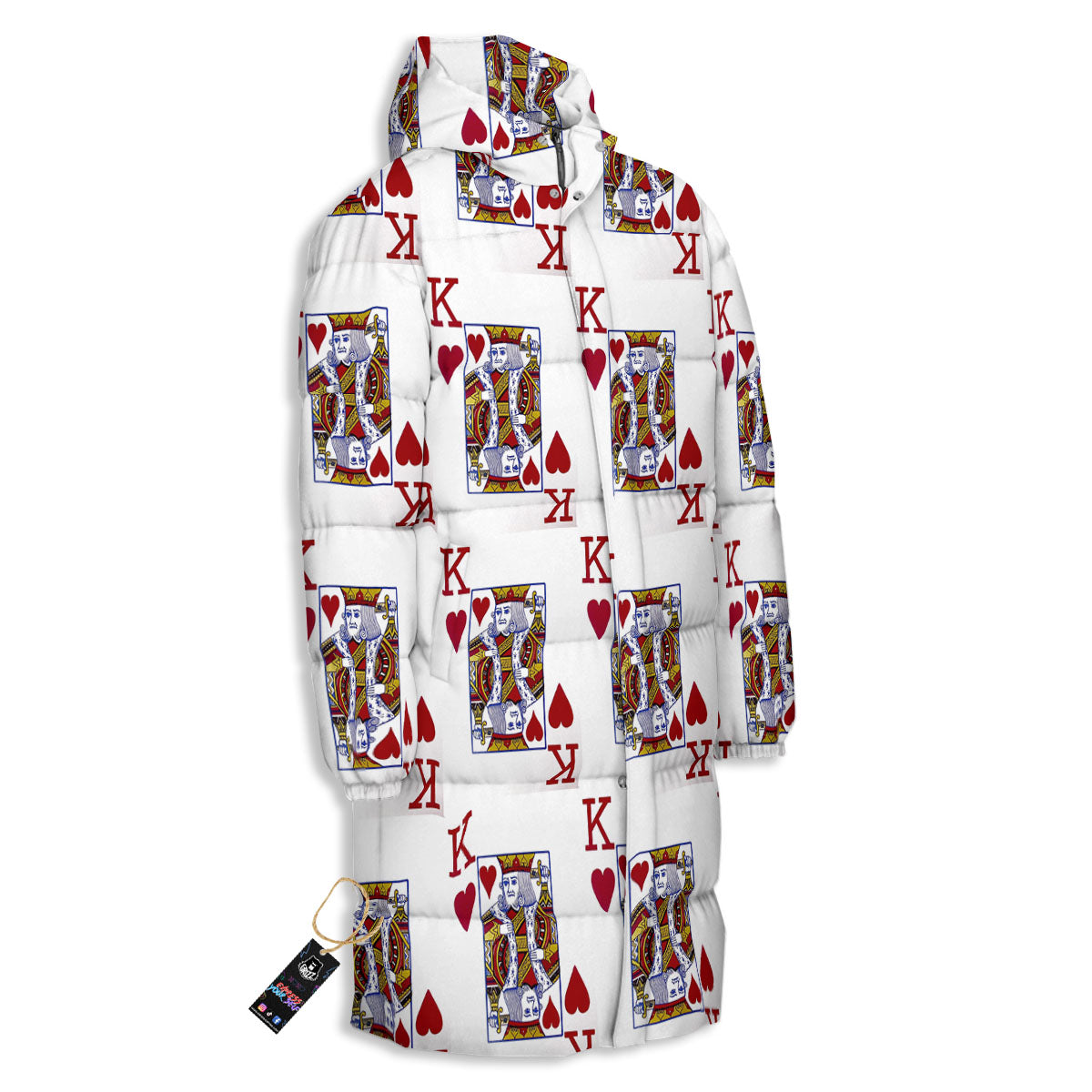 Playing Card King Of Hearts Print Pattern Long Down Jacket-grizzshop