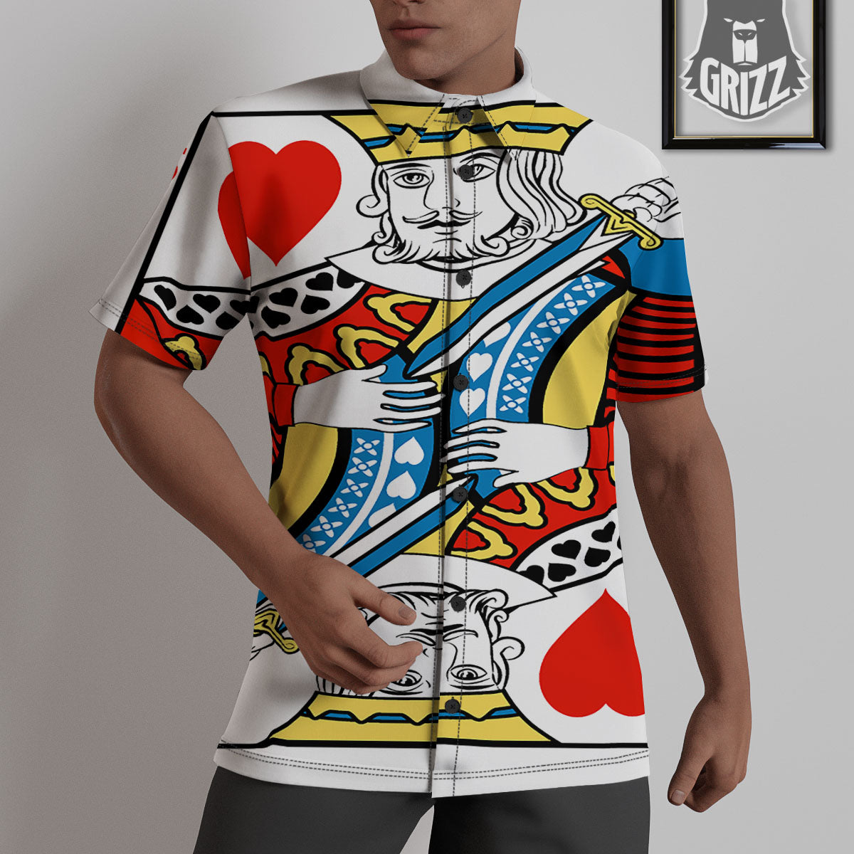 Playing Card King Of Hearts Print Untucked Shirts-grizzshop