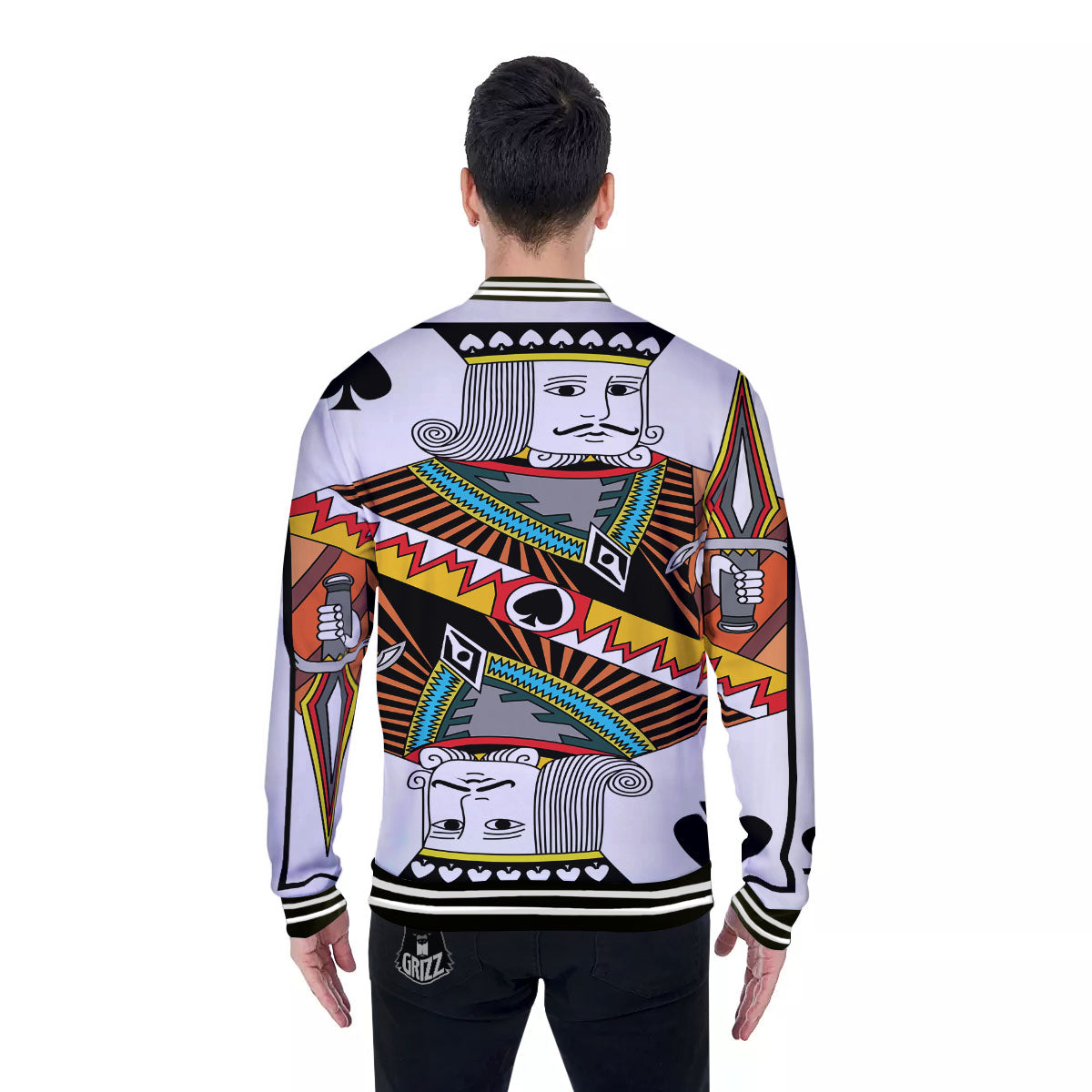 Playing Card King Of Spades Print Baseball Jacket-grizzshop