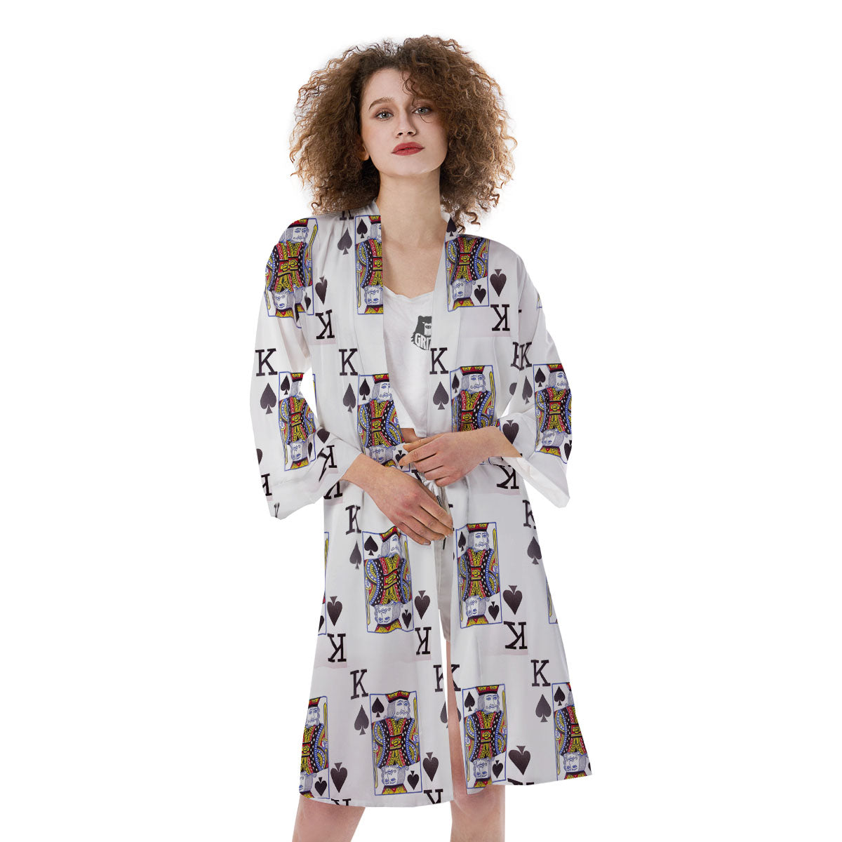 Playing Card King Of Spades Print Pattern Kimono-grizzshop
