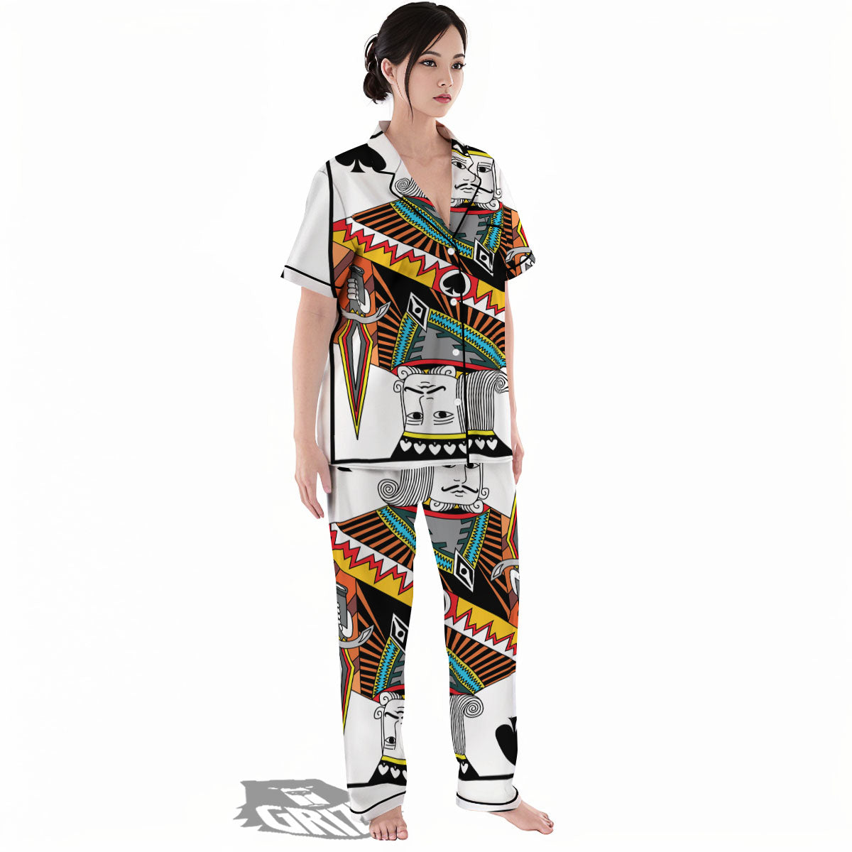 Playing Card King Of Spades Print Women's Pajamas Set-grizzshop