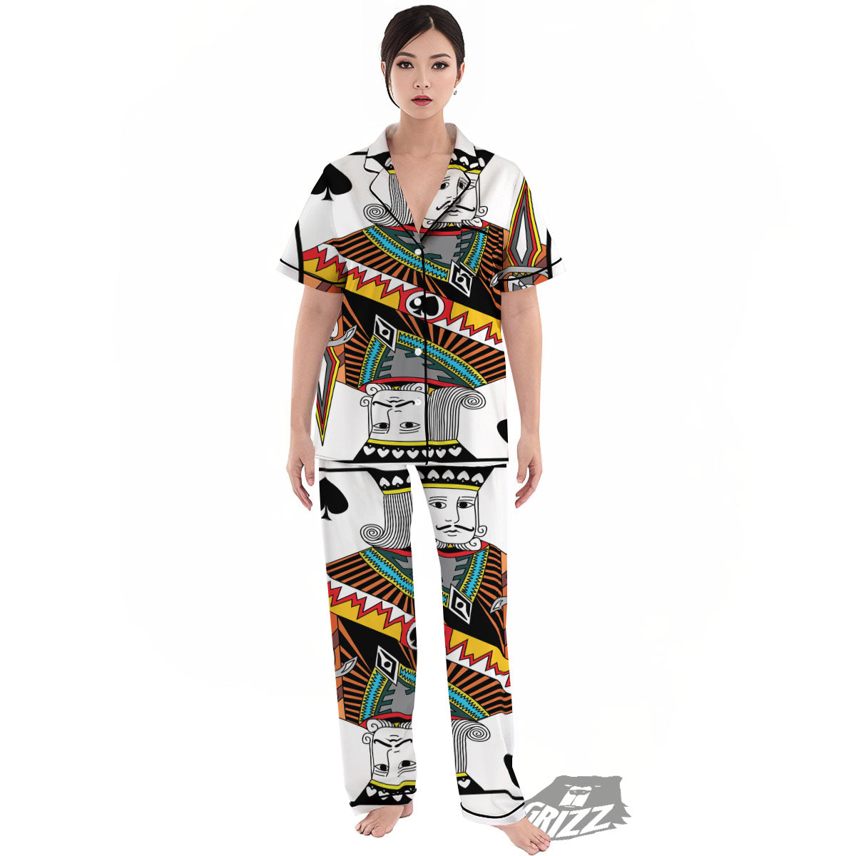 Playing Card King Of Spades Print Women's Pajamas Set-grizzshop