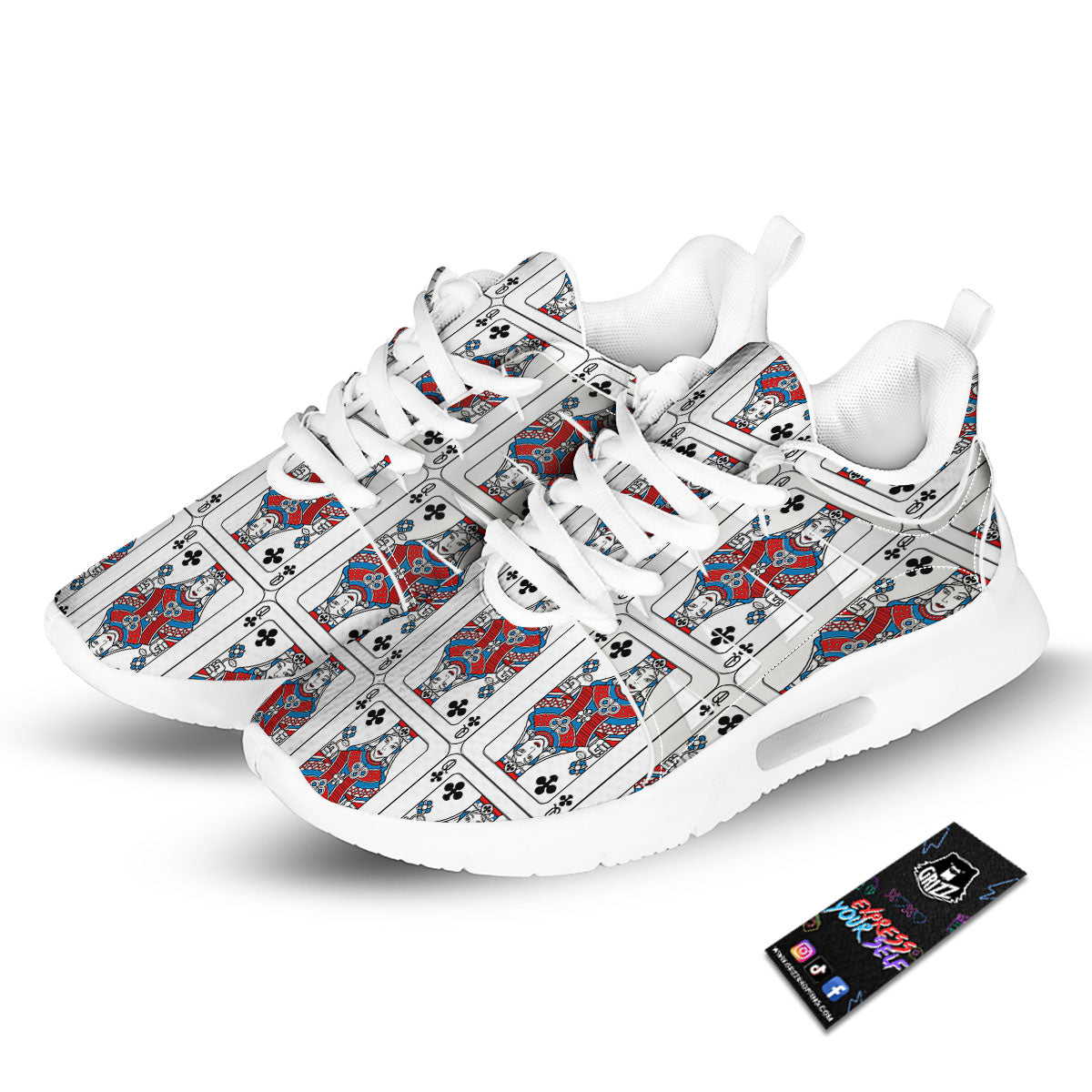 Playing Card Queen Of Clubs Print Pattern Tennis Shoes-grizzshop