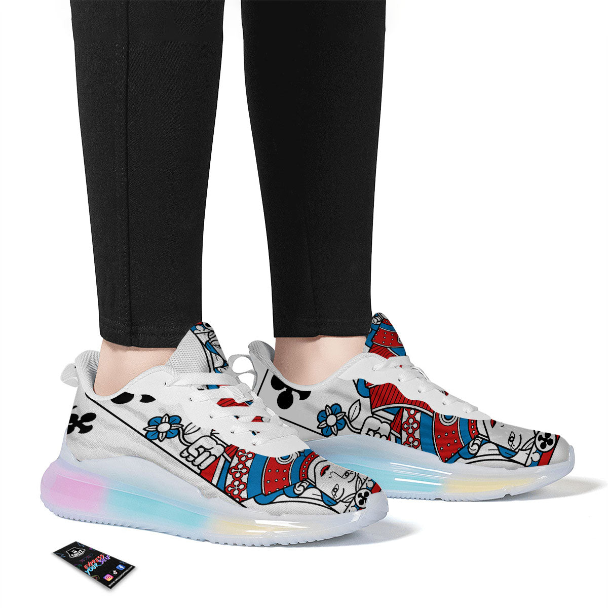 Playing Card Queen Of Clubs Print Running Sneakers-grizzshop