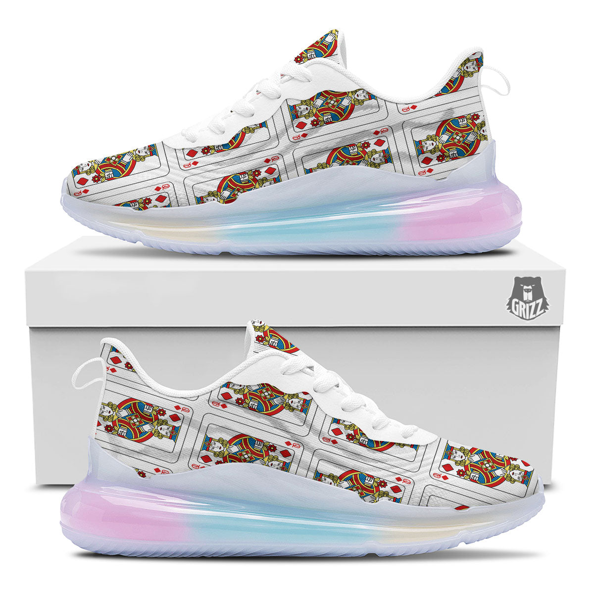 Playing Card Queen Of Diamonds Print Pattern Running Sneakers-grizzshop
