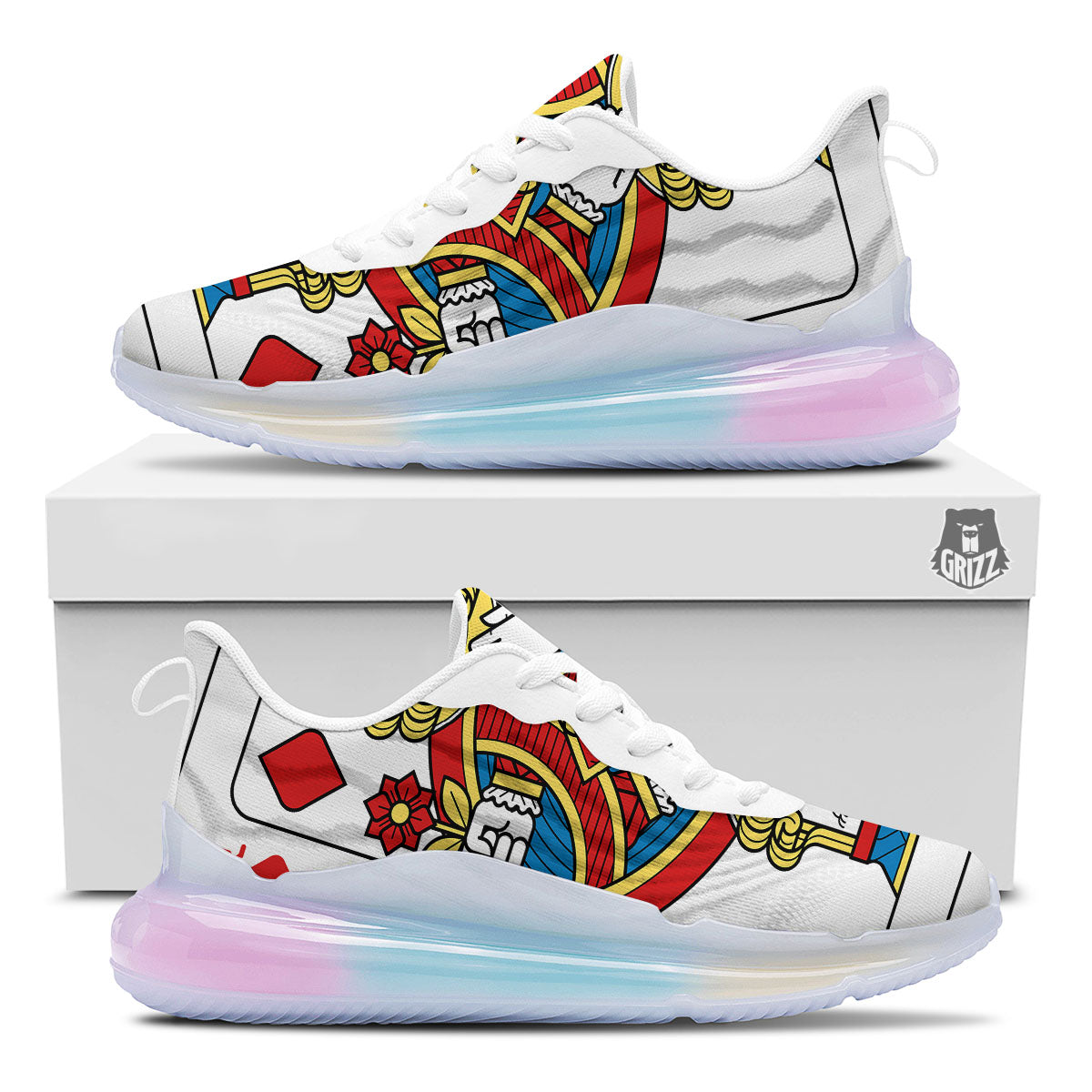 Playing Card Queen Of Diamonds Print Running Sneakers-grizzshop