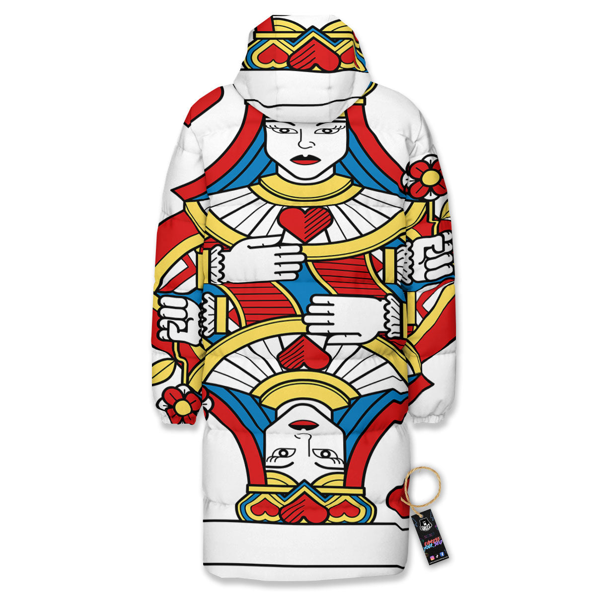 Playing Card Queen Of Hearts Print Long Down Jacket-grizzshop