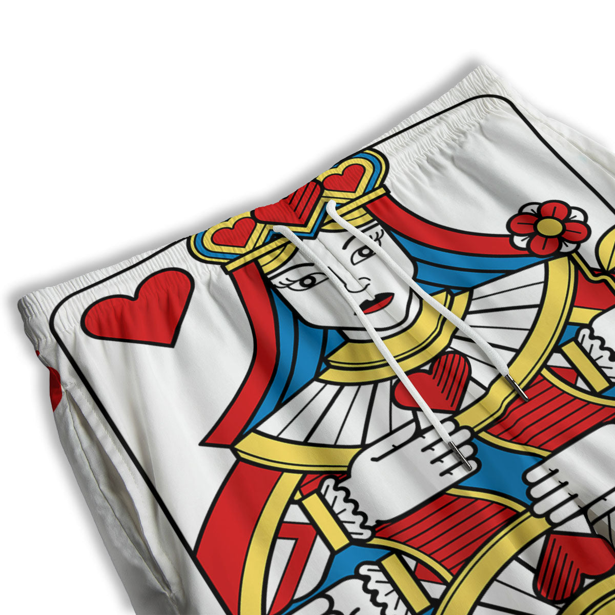 Playing Card Queen Of Hearts Print Men's Athletic Shorts