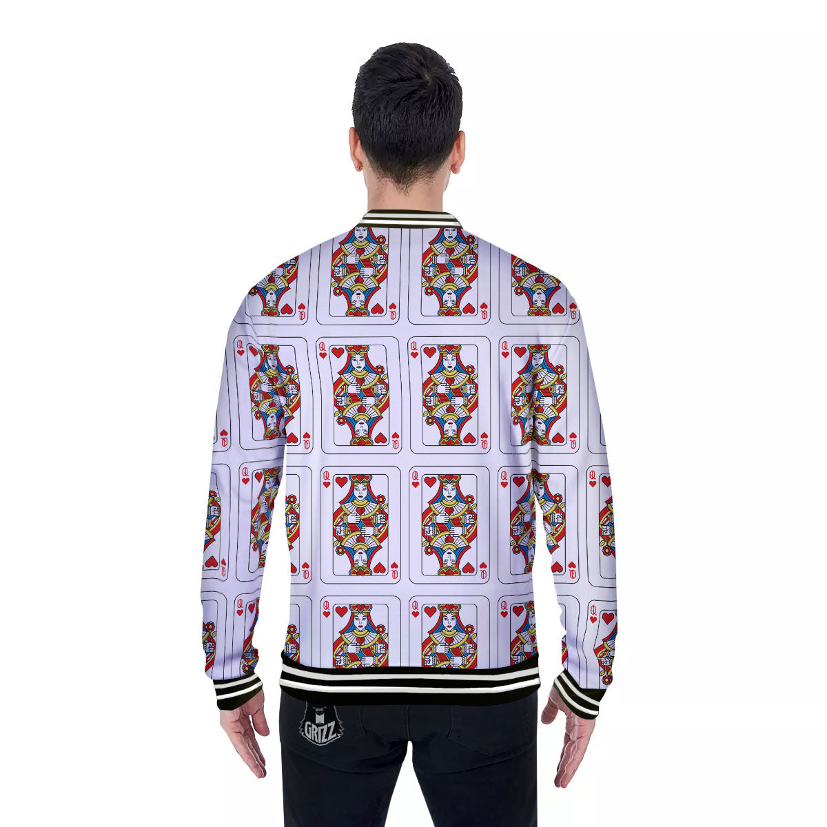 Playing Card Queen Of Hearts Print Pattern Baseball Jacket-grizzshop