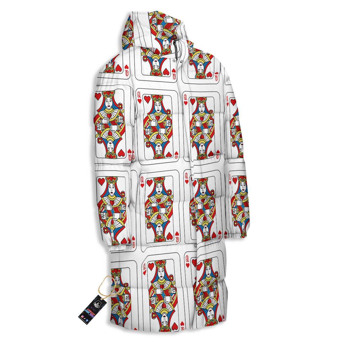 Playing Card Queen Of Hearts Print Pattern Long Down Jacket-grizzshop