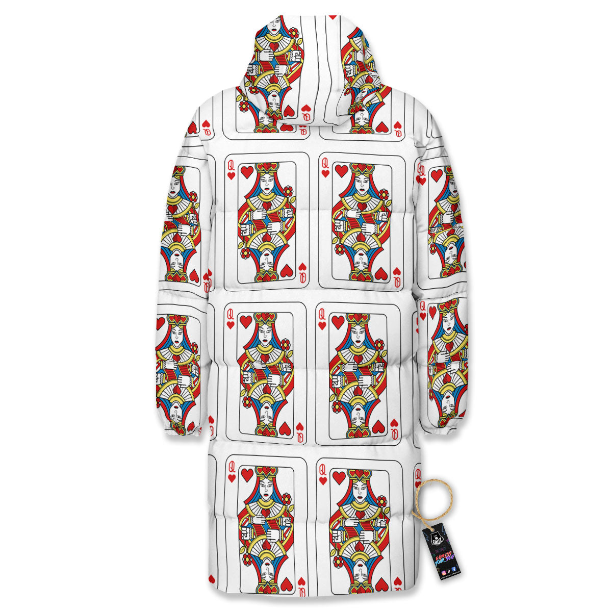 Playing Card Queen Of Hearts Print Pattern Long Down Jacket-grizzshop