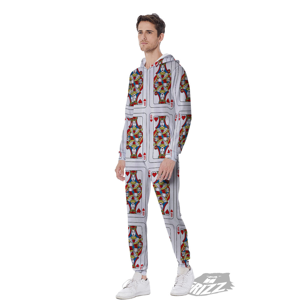 Playing Card Queen Of Hearts Print Pattern Men's Jumpsuit-grizzshop