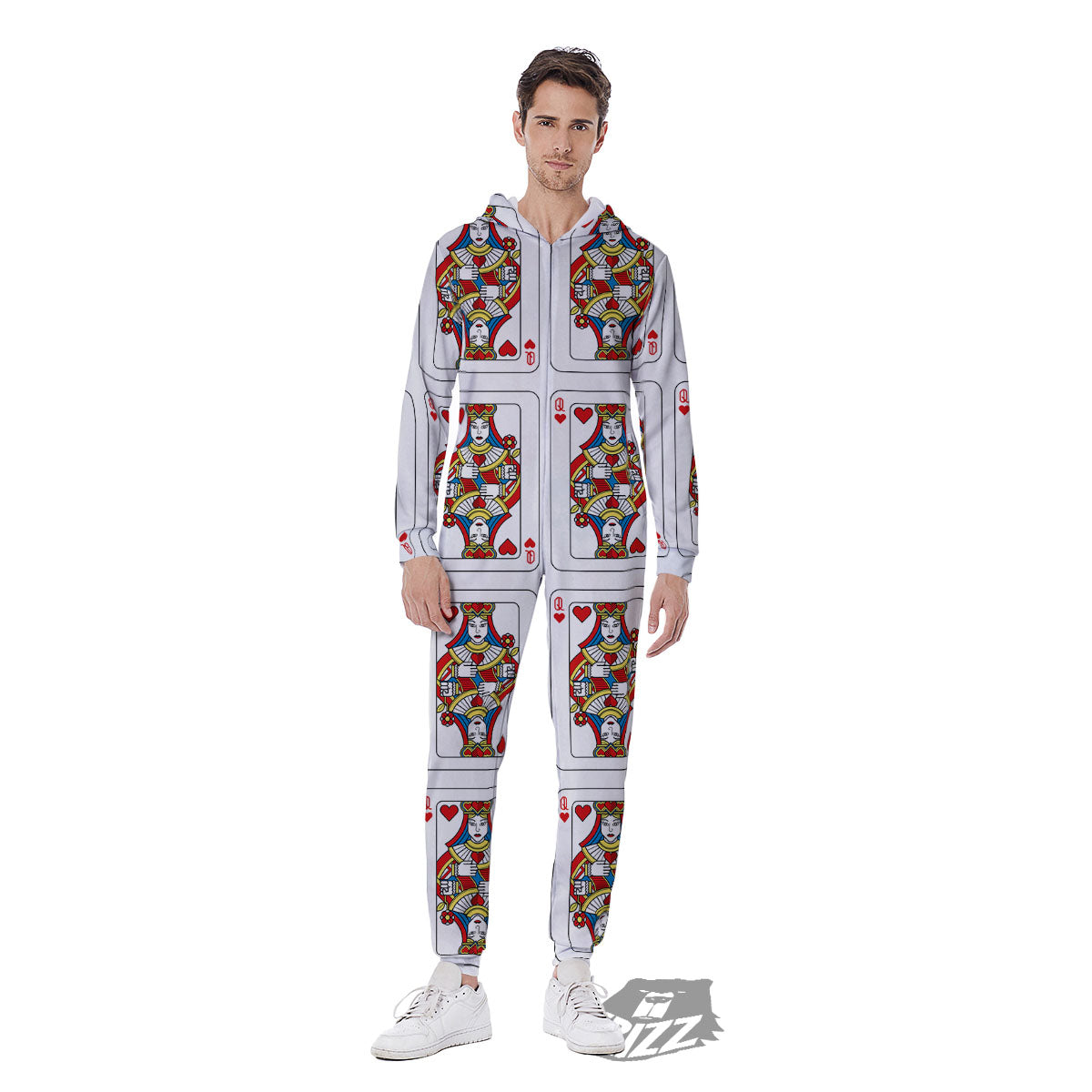 Playing Card Queen Of Hearts Print Pattern Men's Jumpsuit-grizzshop