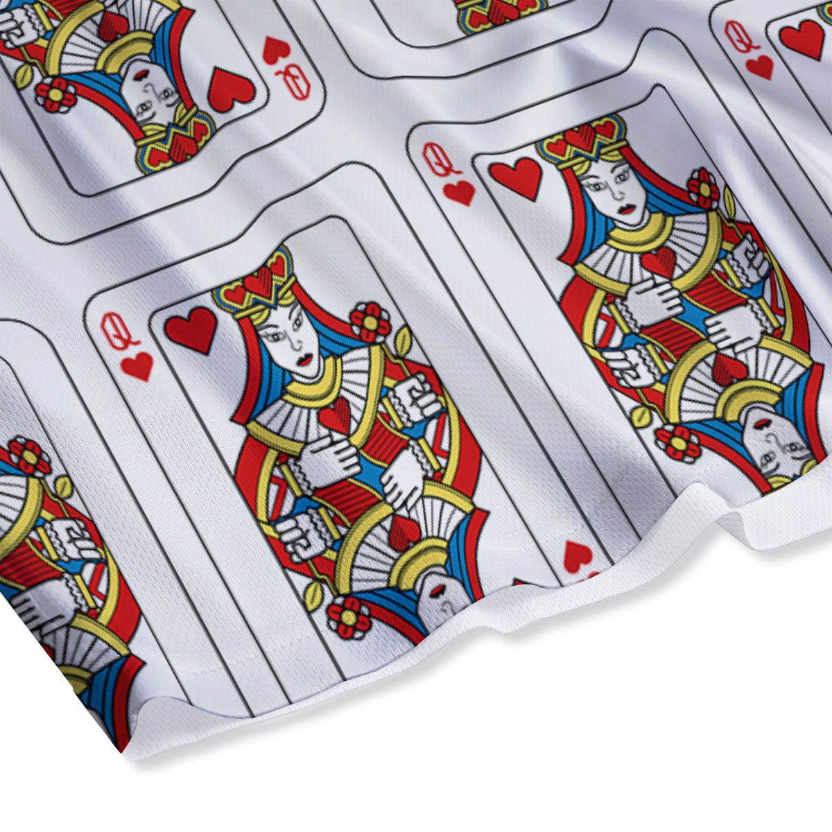 Playing Card Queen Of Hearts Print Pattern Mesh Shorts