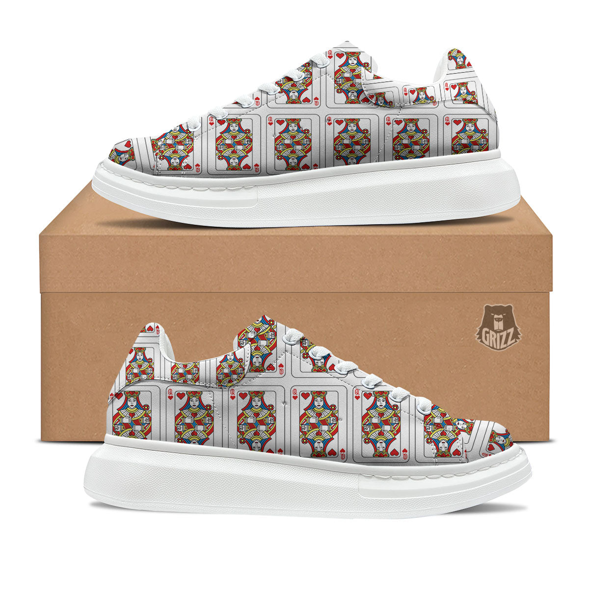 Playing Card Queen Of Hearts Print Pattern Platform Shoes-grizzshop