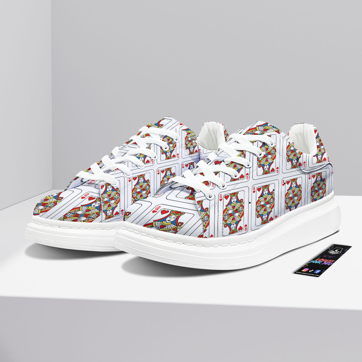 Playing Card Queen Of Hearts Print Pattern Platform Shoes-grizzshop