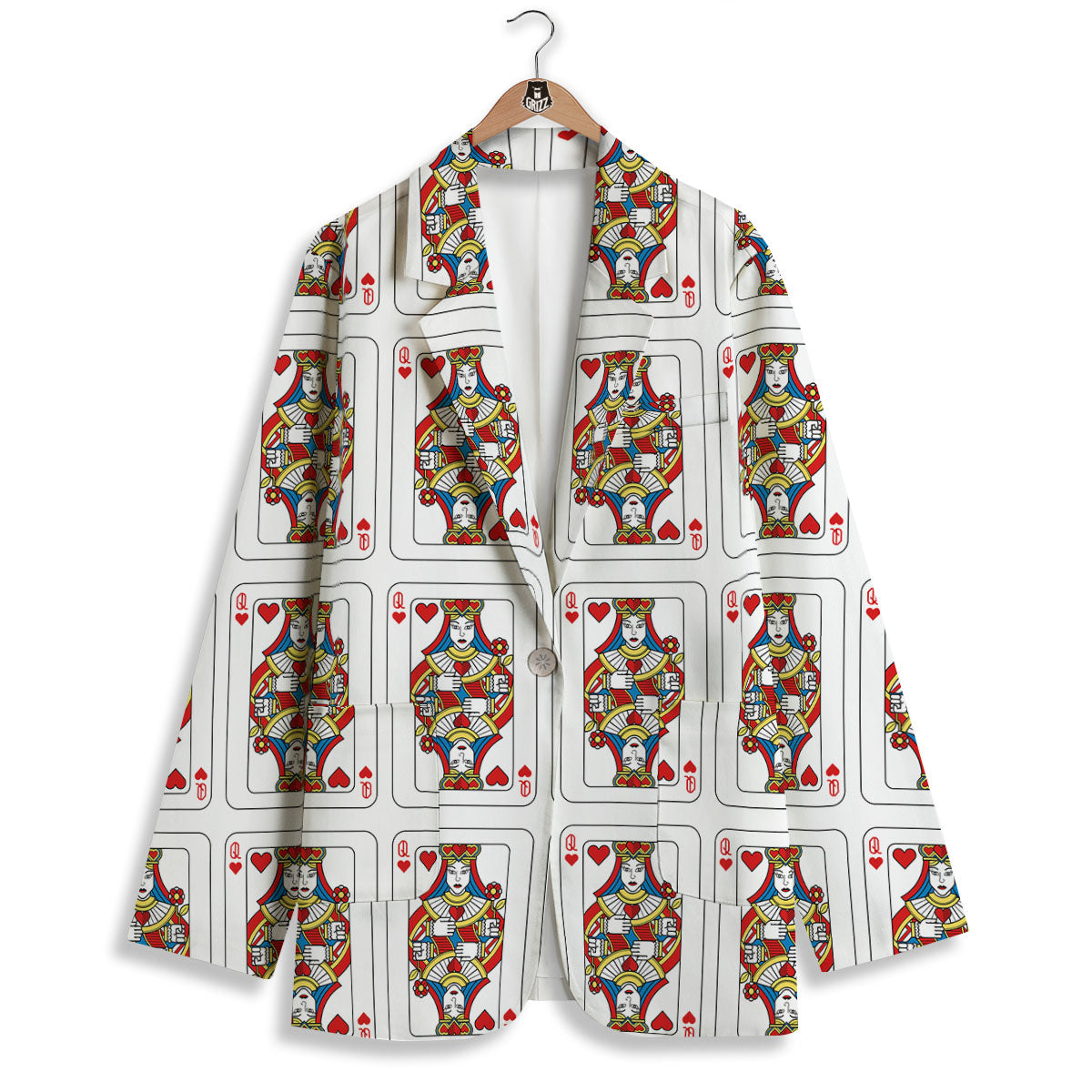 Playing Card Queen Of Hearts Print Pattern Women's Blazer-grizzshop