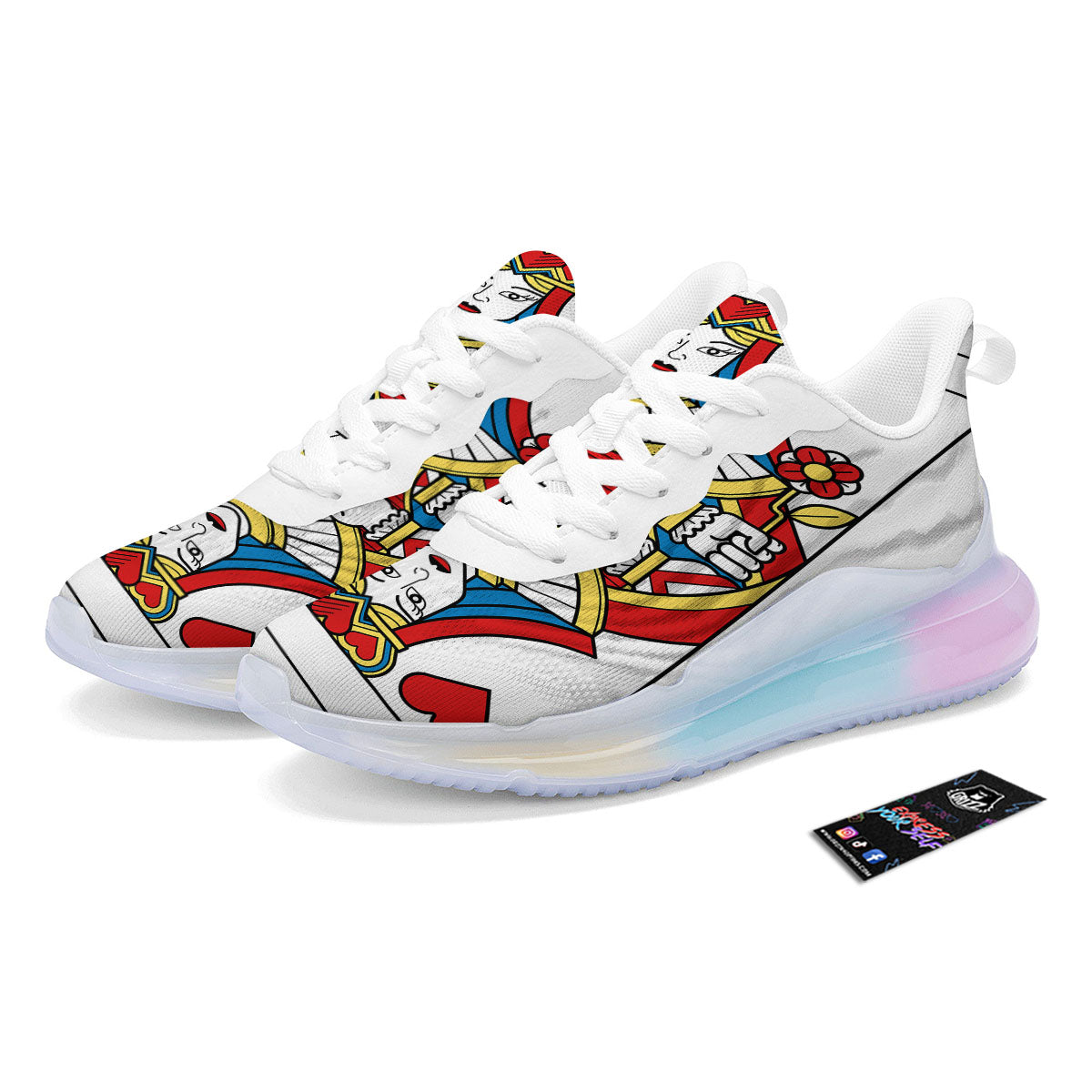 Playing Card Queen Of Hearts Print Running Sneakers-grizzshop