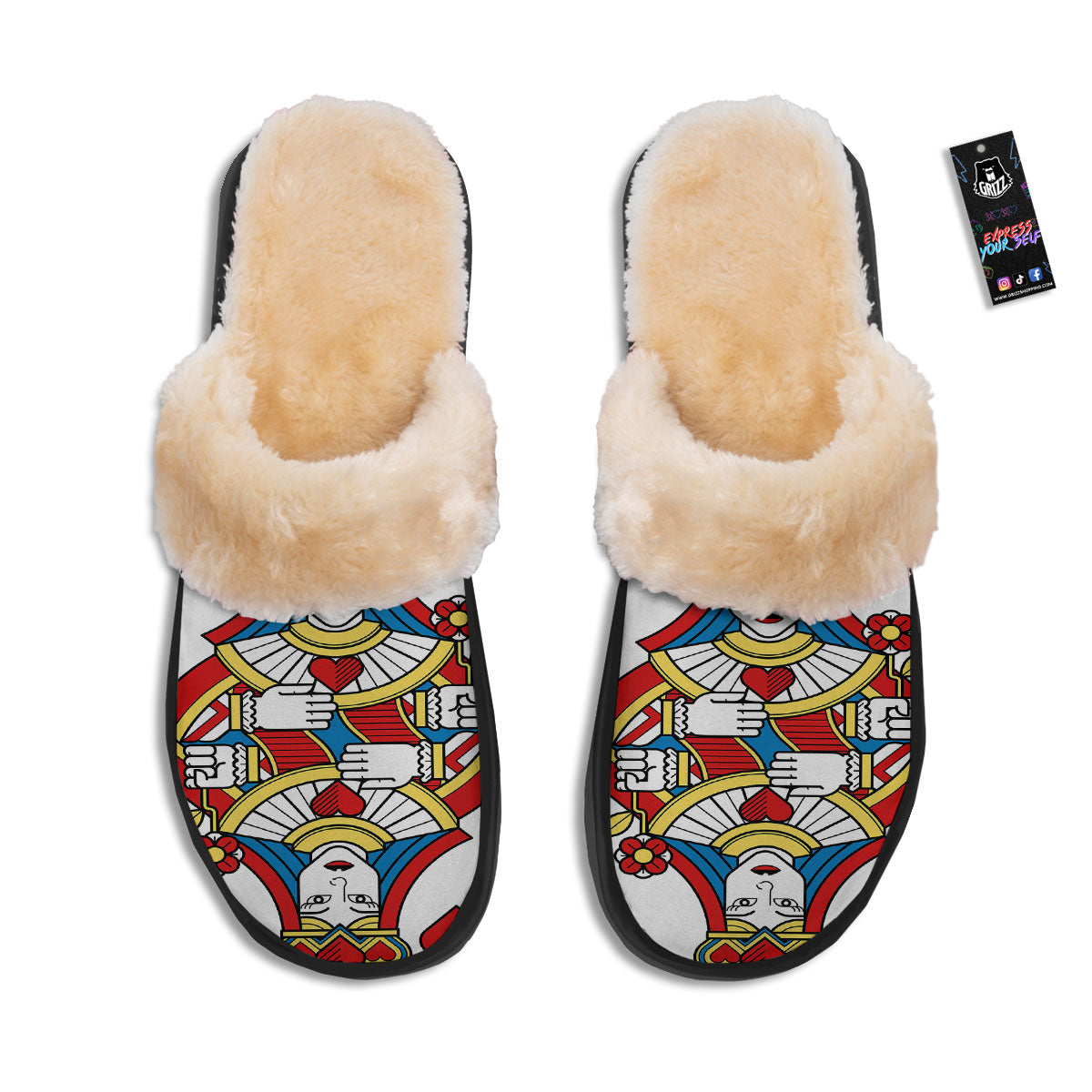 Playing Card Queen Of Hearts Print Slippers-grizzshop