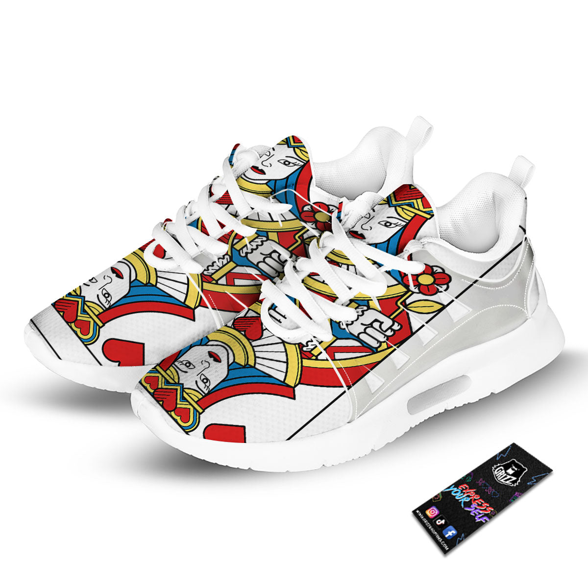 Playing Card Queen Of Hearts Print Tennis Shoes-grizzshop