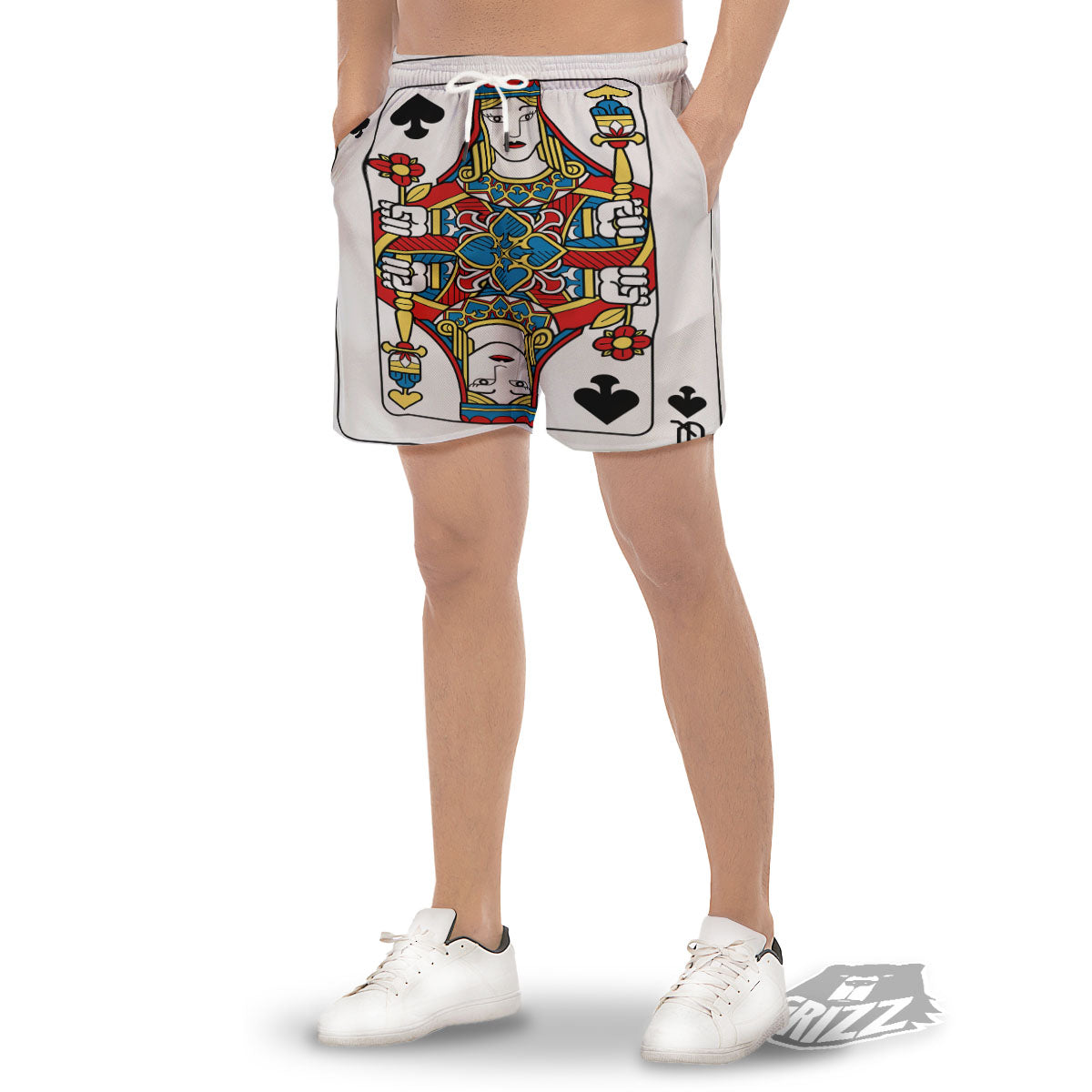 Playing Card Queen Of Spades Print Men's Gym Shorts-grizzshop