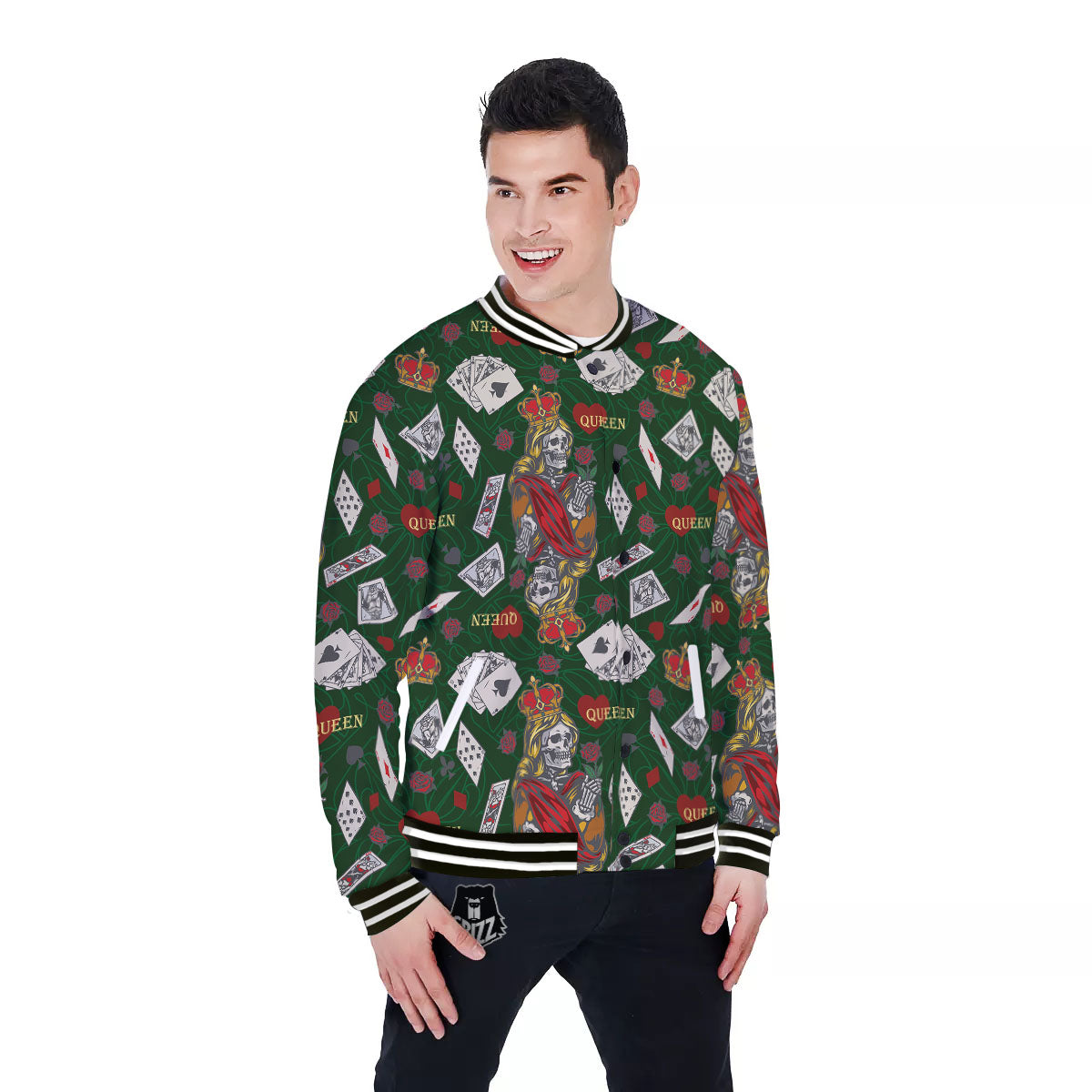 Playing Card Queen Of Spades Print Pattern Baseball Jacket-grizzshop