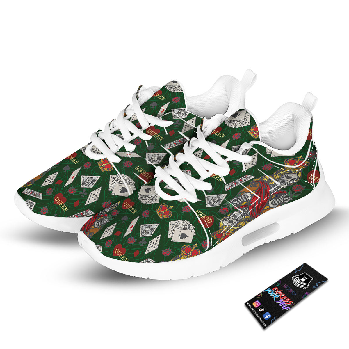 Playing Card Queen Of Spades Print Pattern Tennis Shoes-grizzshop