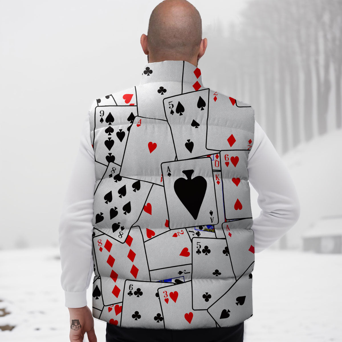 Playing Card Suits Black And Red Print Down Vest