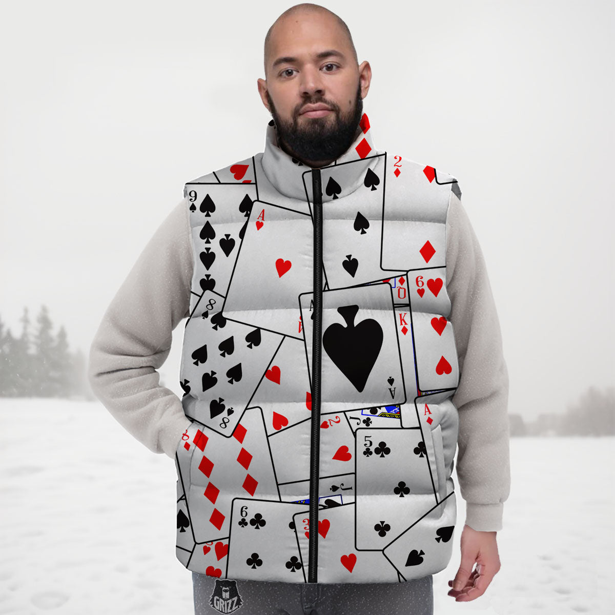 Playing Card Suits Black And Red Print Down Vest