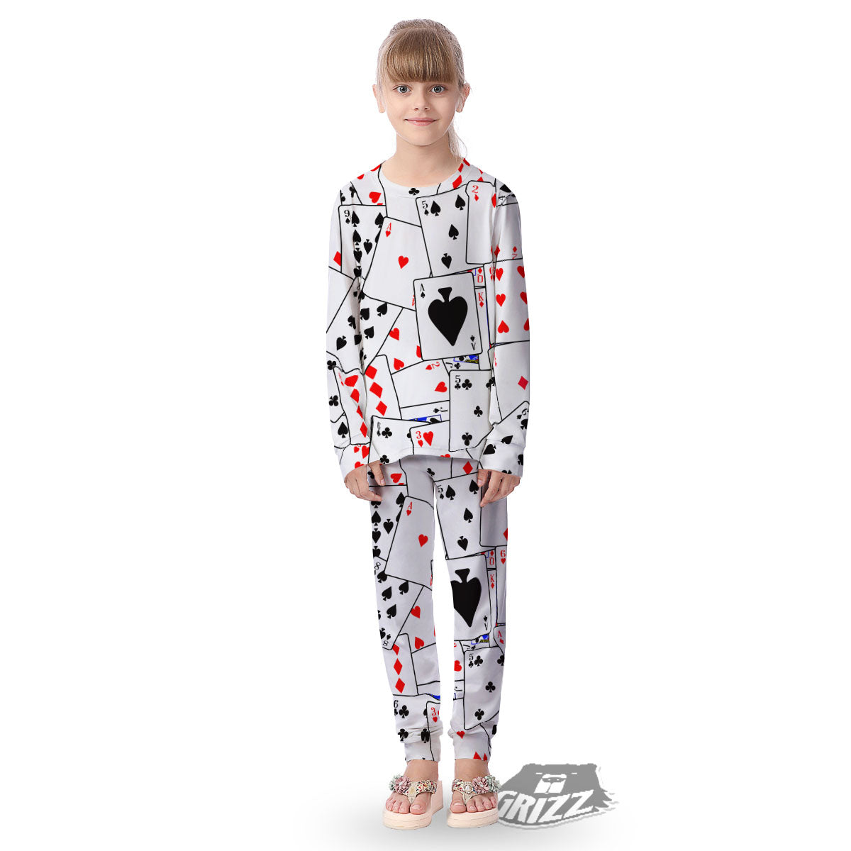 Playing Card Suits Black And Red Print Kid's Pajamas-grizzshop