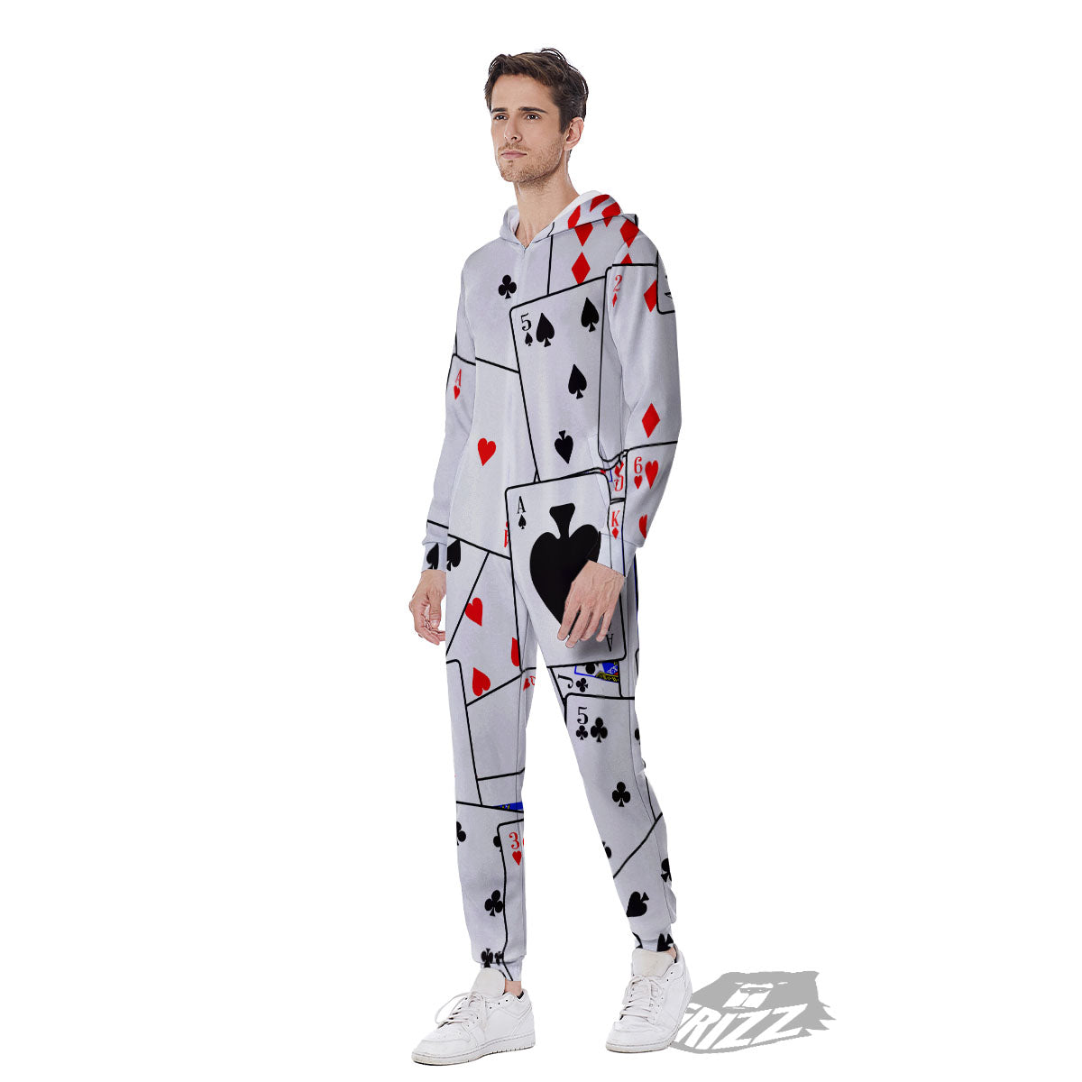 Playing Card Suits Black And Red Print Men's Jumpsuit-grizzshop