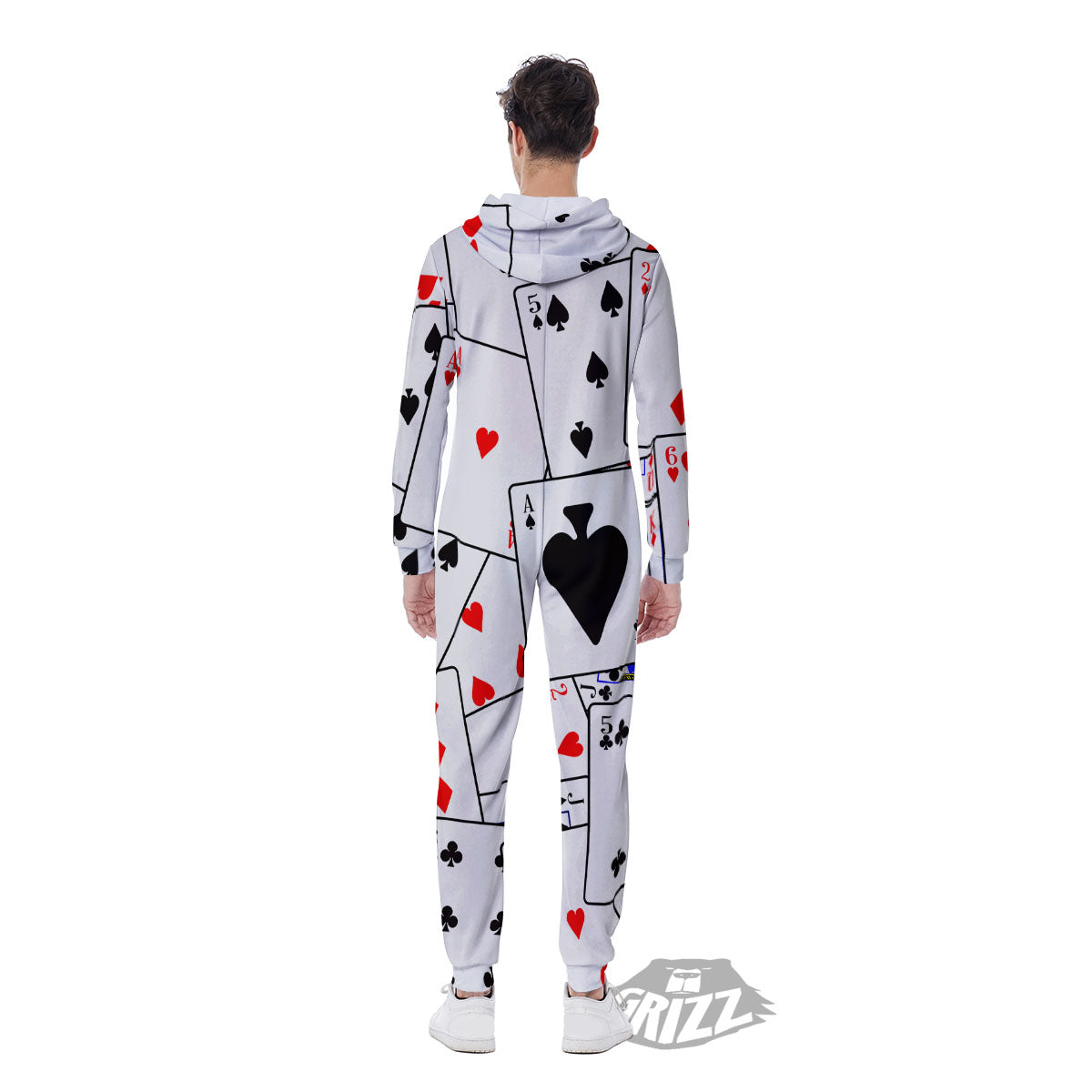 Playing Card Suits Black And Red Print Men's Jumpsuit-grizzshop