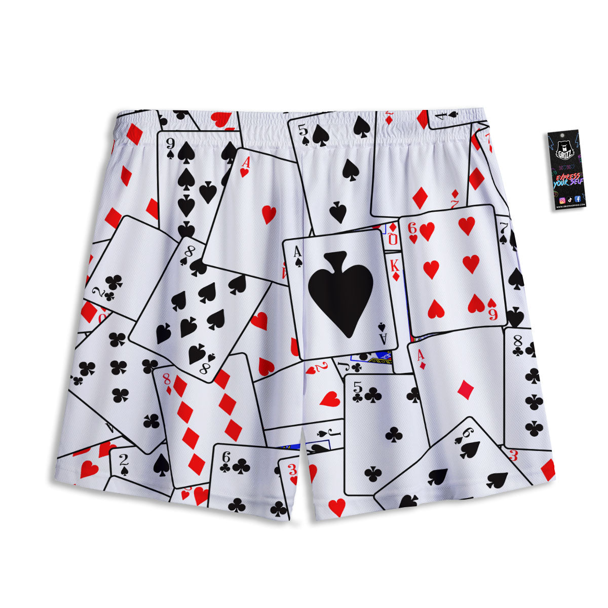 Playing Card Suits Black And Red Print Mesh Shorts